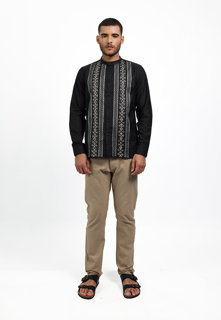 MOC Kemeja Koko Lengan Panjang Pria NIKOLAI - BLACK