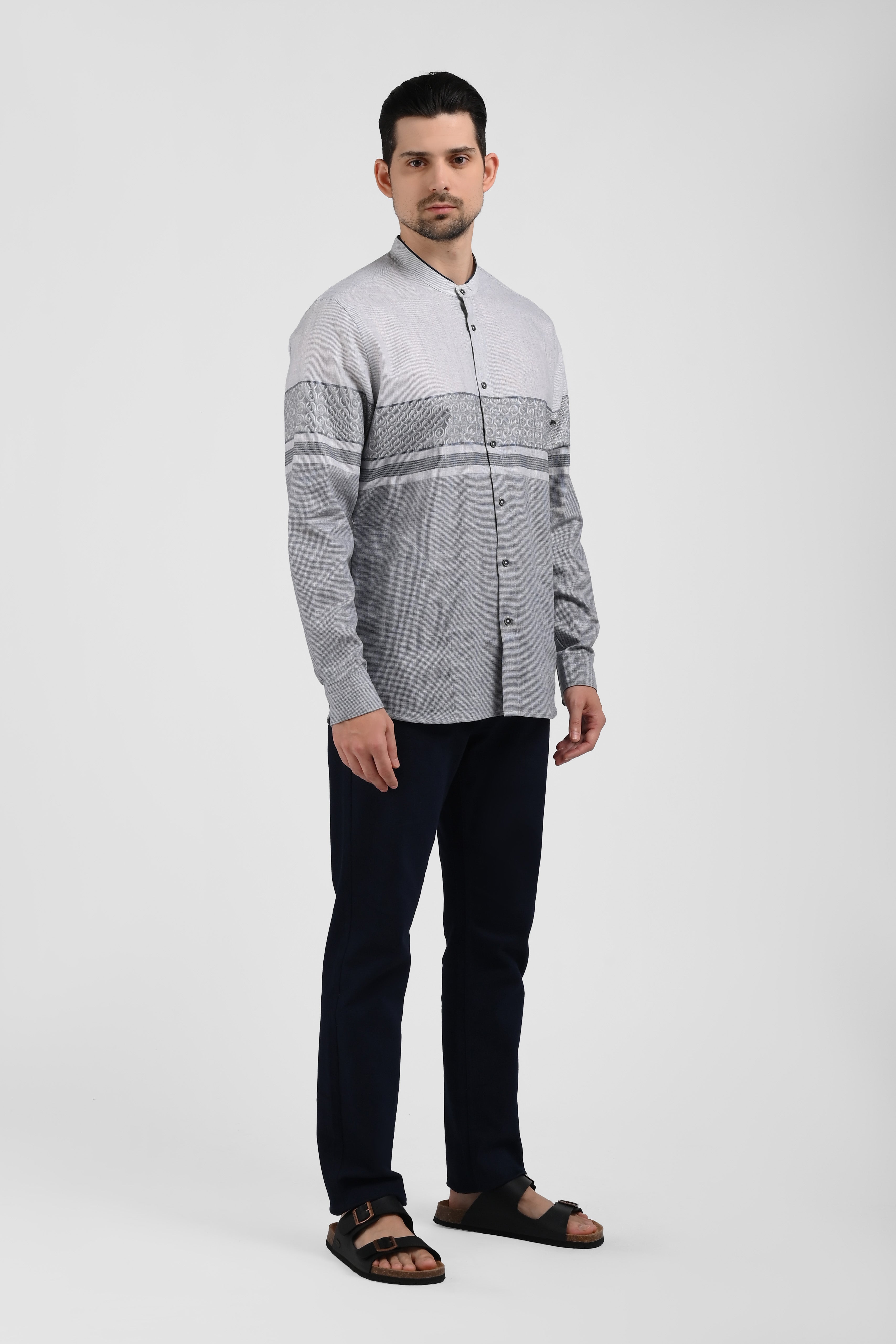 MOC Kemeja Koko Lengan Panjang Pria AZKHA-GREY
