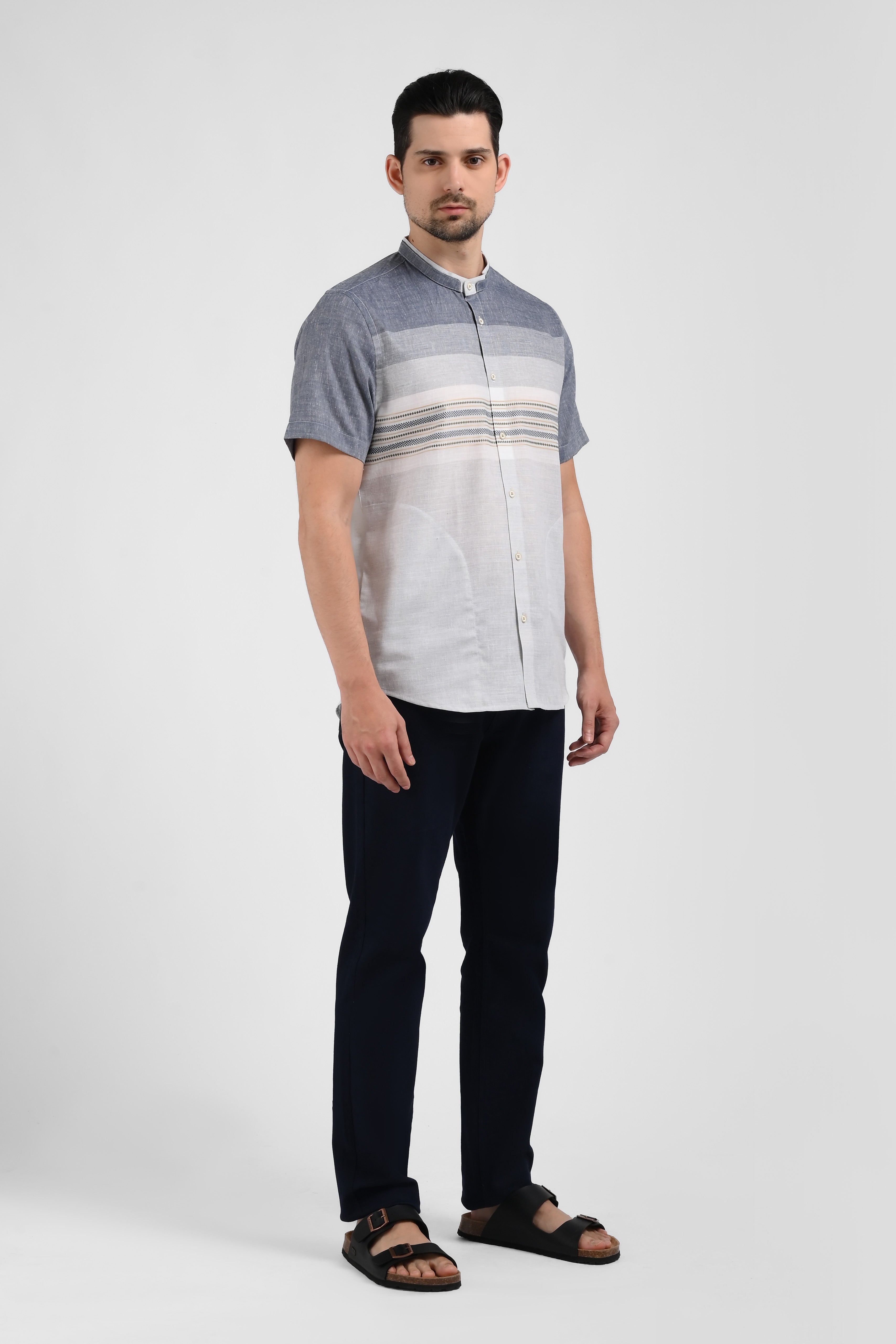 MOC Kemeja Koko Lengan Pendek Pria QORIM-GREY