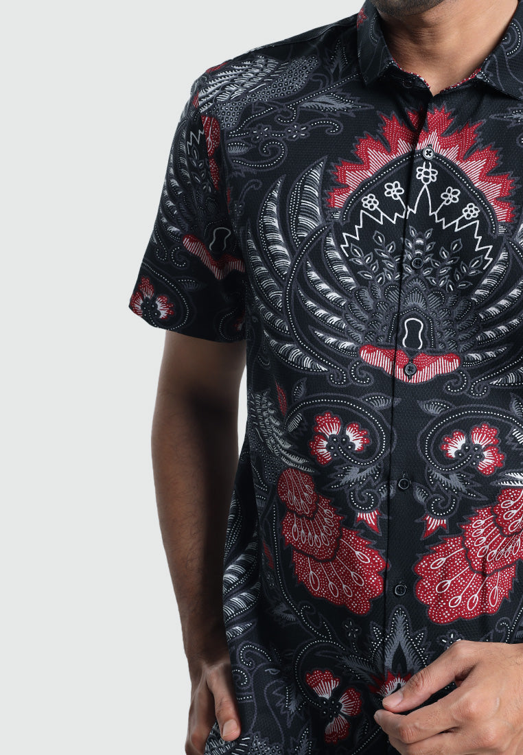 MOC Kemeja Batik Lengan Pendek Pria ENZI-BLACK