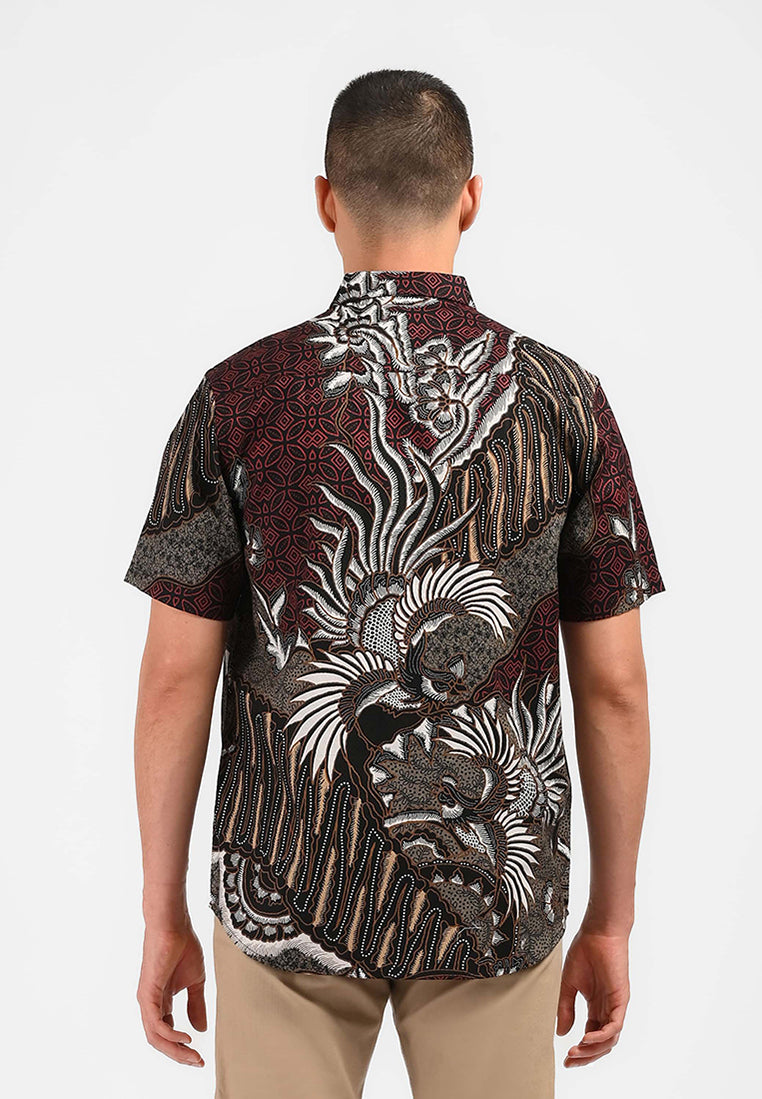 MOC Kemeja Batik Lengan Pendek Pria YALLI-MAROON
