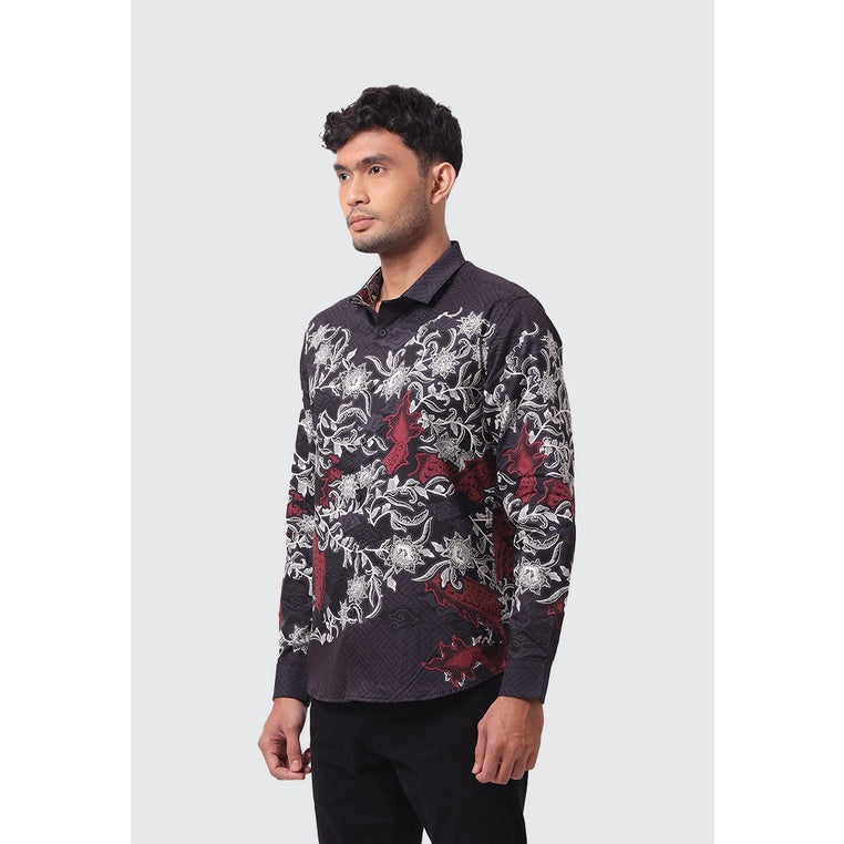 MOC Kemeja Batik Lengan Panjang Pria NISH - BLACK