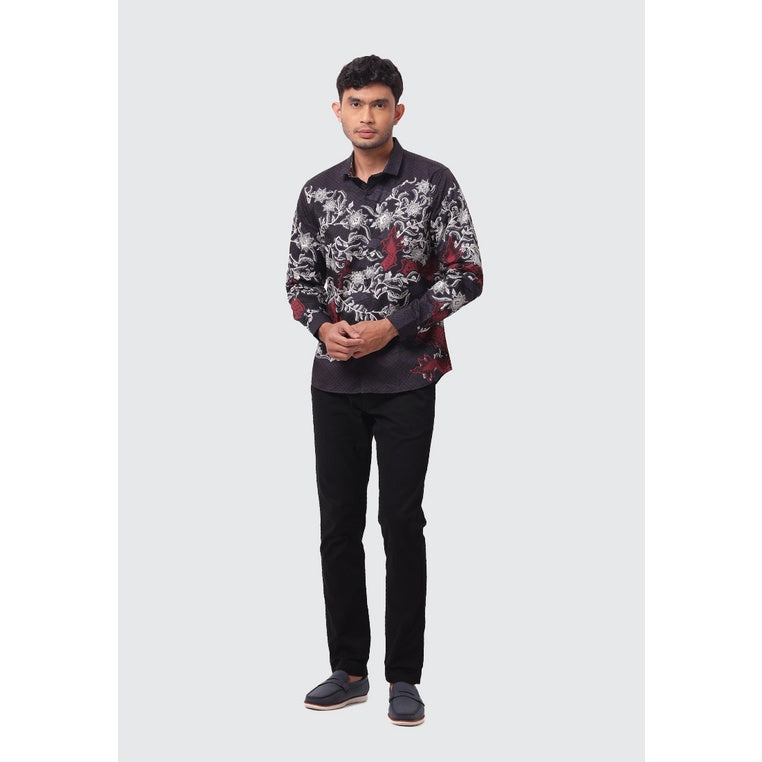 MOC Kemeja Batik Lengan Panjang Pria NISH - BLACK