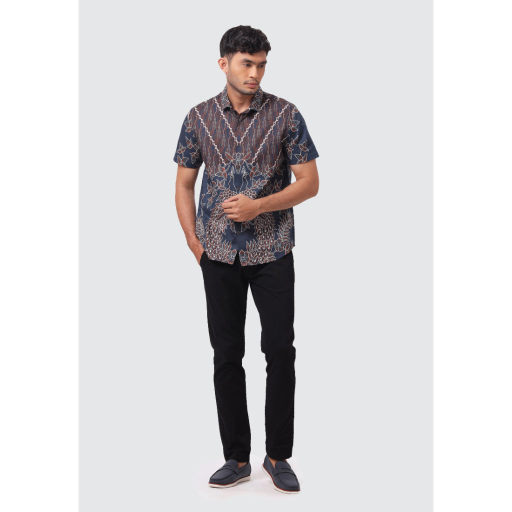 MOC Kemeja Batik Lengan Pendek Pria Modern Fit VEDA - NAVY