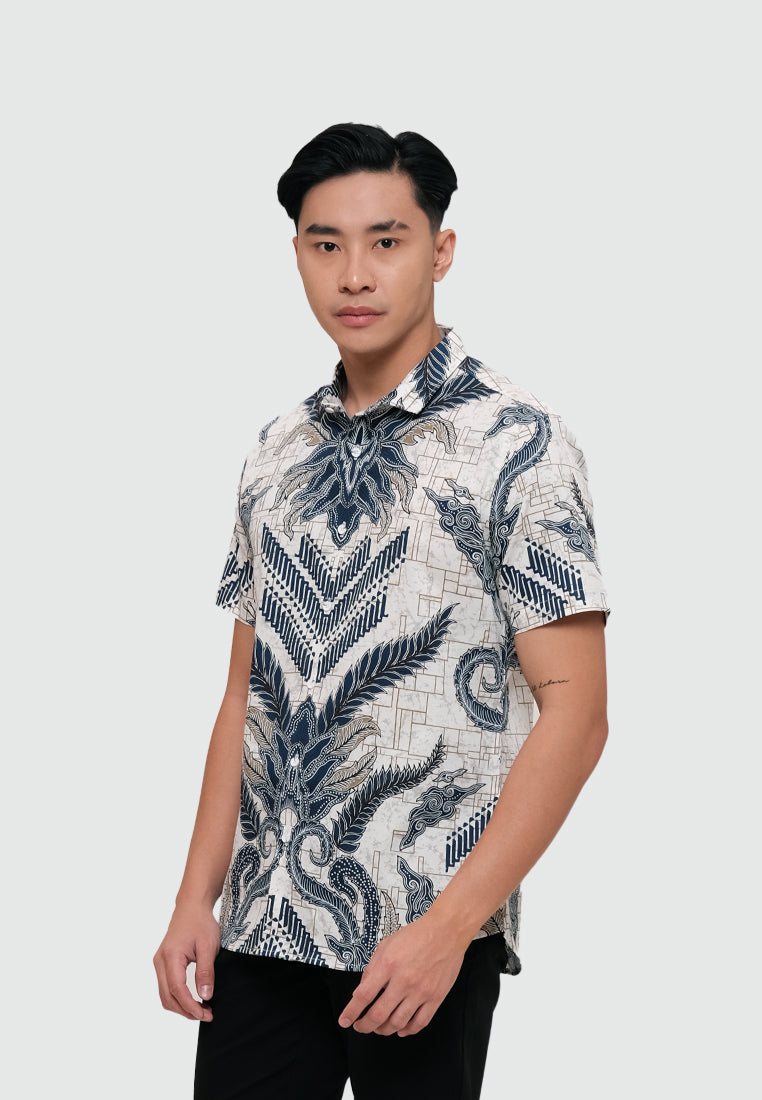 MOC Kemeja Batik Lengan Pendek Pria LUSILA-WHITE
