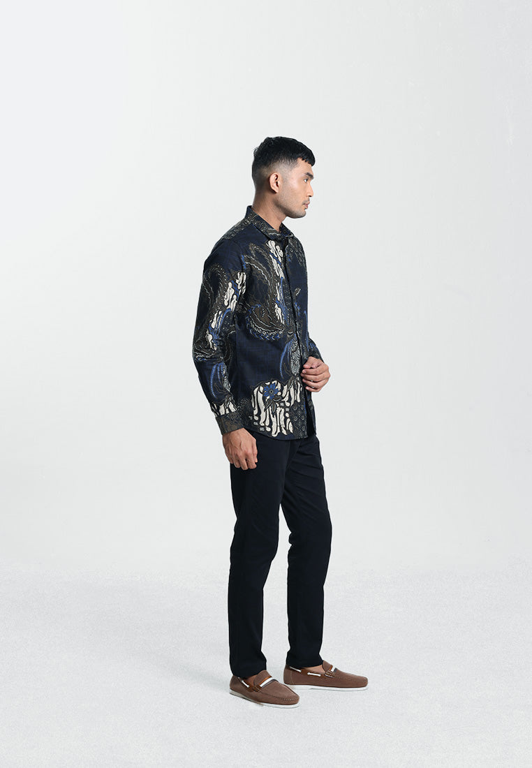 MOC Kemeja Batik Lengan Panjang Pria PRAWARA-NAVY