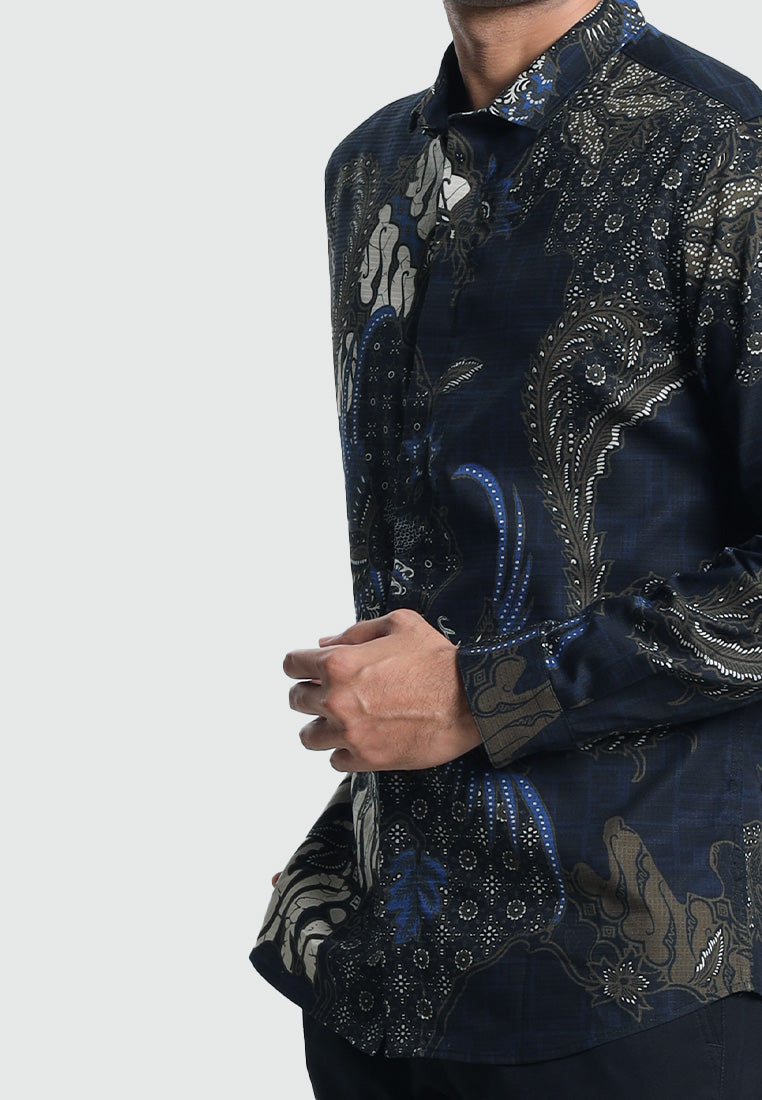 MOC Kemeja Batik Lengan Panjang Pria PRAWARA-NAVY