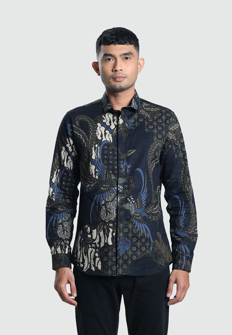 MOC Kemeja Batik Lengan Panjang Pria PRAWARA-NAVY
