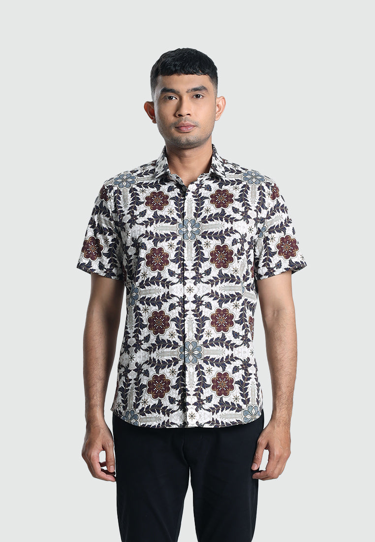 MOC Kemeja Batik Lengan Pendek Pria ABINAWA 01-WHITE