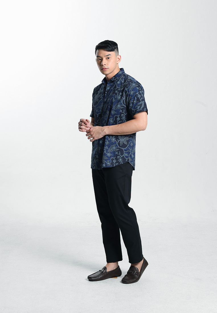 MOC Kemeja Batik Lengan Pendek Pria ABINAWA 03-NAVY