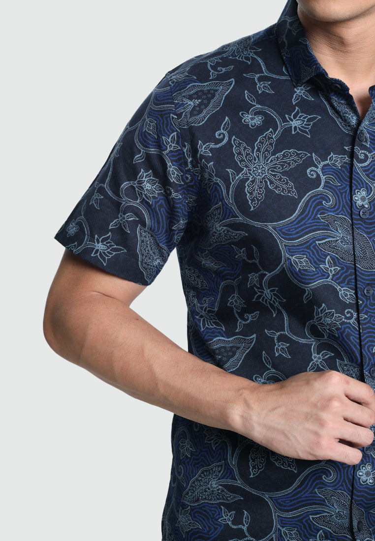 MOC Kemeja Batik Lengan Pendek Pria ABINAWA 03-NAVY