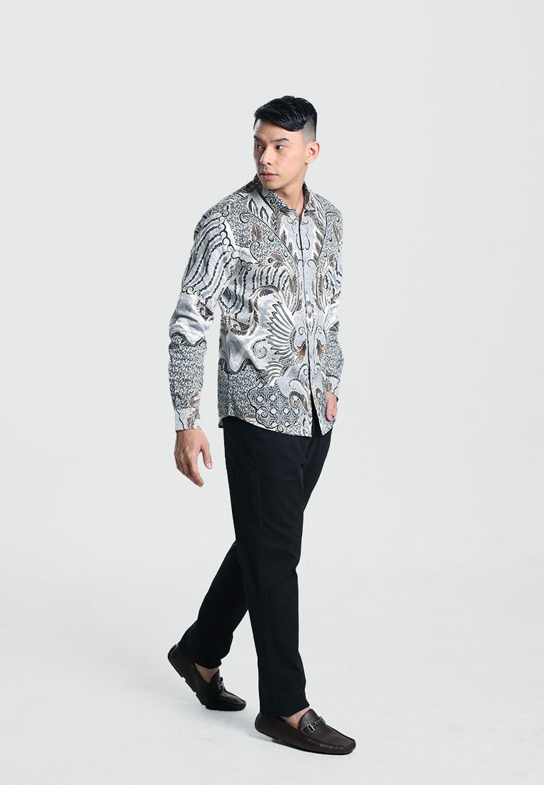 MOC Kemeja Batik Lengan Panjang Pria FAZWAN-GREY