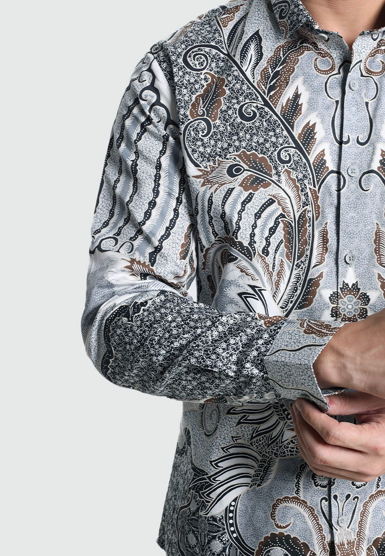 MOC Kemeja Batik Lengan Panjang Pria FAZWAN-GREY