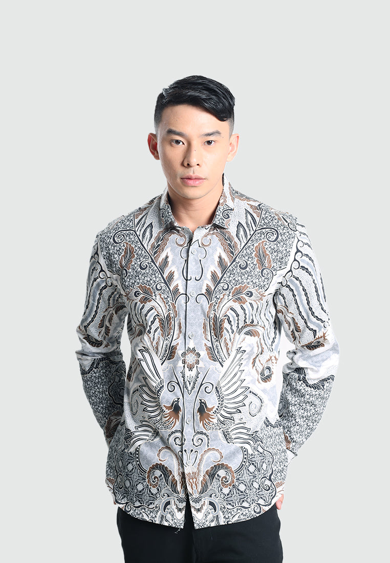 MOC Kemeja Batik Lengan Panjang Pria FAZWAN-GREY