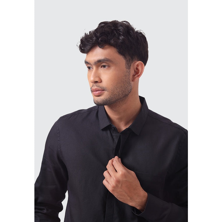 MOC Kemeja Lengan Panjang Pria CIVICHE - BLACK